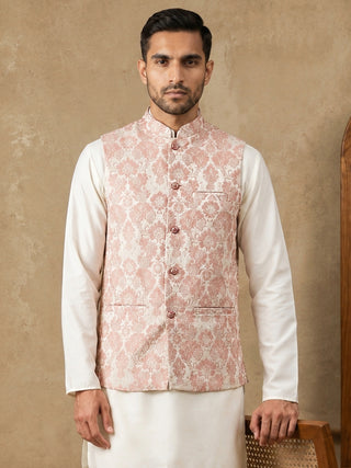 Men's Floral Jacquard Silk Blend Nehru Jacket