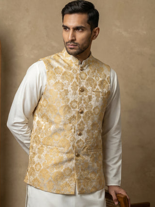 Men's Floral Jacquard Silk Blend Nehru Jacket