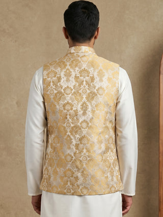 Men's Floral Jacquard Silk Blend Nehru Jacket
