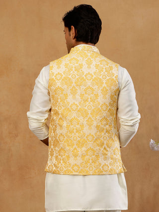 Men's Floral Jacquard Silk Blend Nehru Jacket