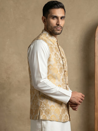 Men's Floral Jacquard Silk Blend Nehru Jacket