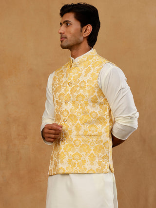 Men's Floral Jacquard Silk Blend Nehru Jacket