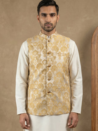 Men's Floral Jacquard Silk Blend Nehru Jacket