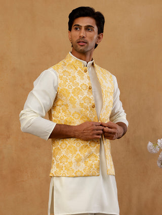 Men's Floral Jacquard Silk Blend Nehru Jacket