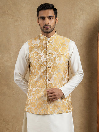 Men's Floral Jacquard Silk Blend Nehru Jacket