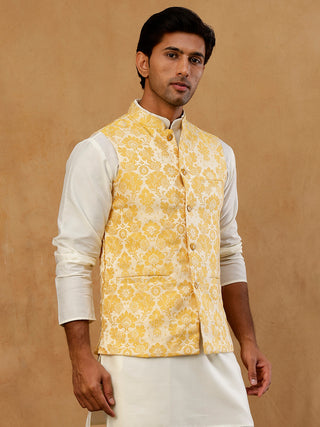 Men's Floral Jacquard Silk Blend Nehru Jacket