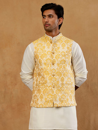 Men's Floral Jacquard Silk Blend Nehru Jacket