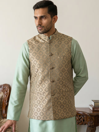 Men's Jacquard Woven Silk Blend Nehru Jacket