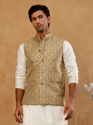 Men's Jacquard Woven Silk Blend Nehru Jacket