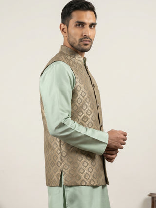 Men's Jacquard Woven Silk Blend Nehru Jacket