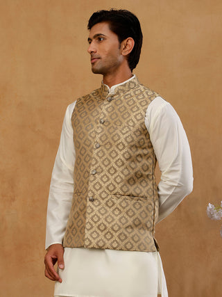 Men's Jacquard Woven Silk Blend Nehru Jacket