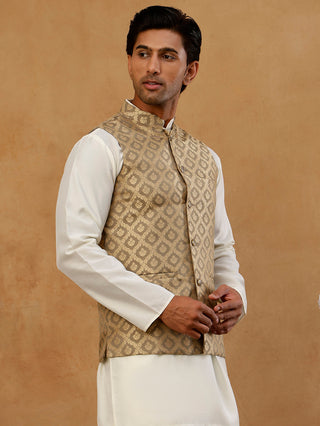 Men's Jacquard Woven Silk Blend Nehru Jacket