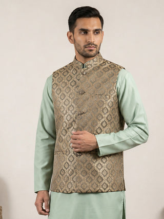 Men's Jacquard Woven Silk Blend Nehru Jacket