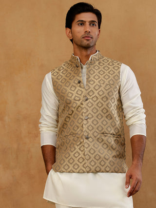 Men's Jacquard Woven Silk Blend Nehru Jacket