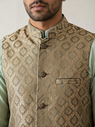 Men's Jacquard Woven Silk Blend Nehru Jacket