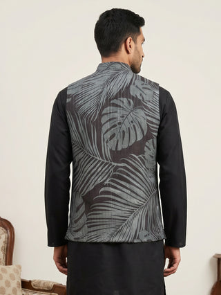 Cotton Blend Botanical Print Nehru Jacket