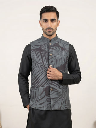 Cotton Blend Botanical Print Nehru Jacket