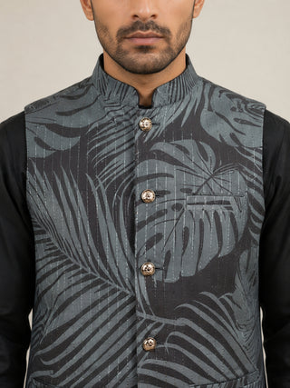Cotton Blend Botanical Print Nehru Jacket