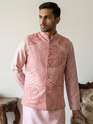 Cotton Blend Botanical Print Nehru Jacket