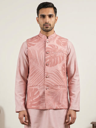 Cotton Blend Botanical Print Nehru Jacket