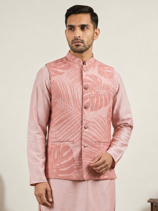 Cotton Blend Botanical Print Nehru Jacket