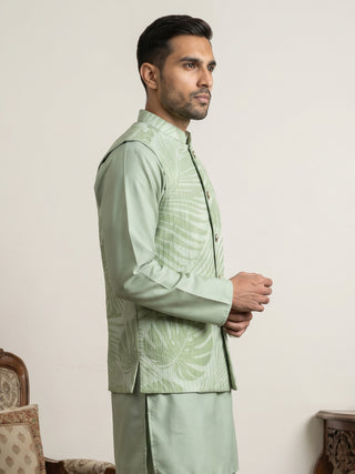 Cotton Blend Botanical Print Nehru Jacket