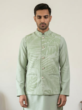 Cotton Blend Botanical Print Nehru Jacket