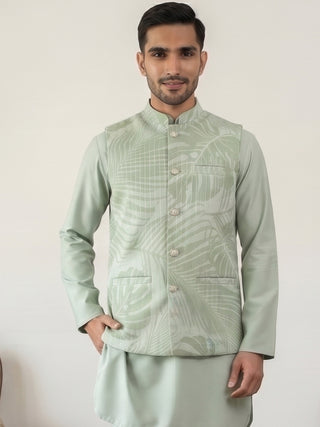 Cotton Blend Botanical Print Nehru Jacket