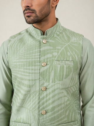 Cotton Blend Botanical Print Nehru Jacket