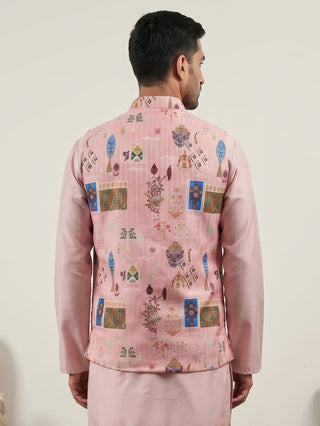 Cotton Blend Multicoloured Print Nehru Jacket