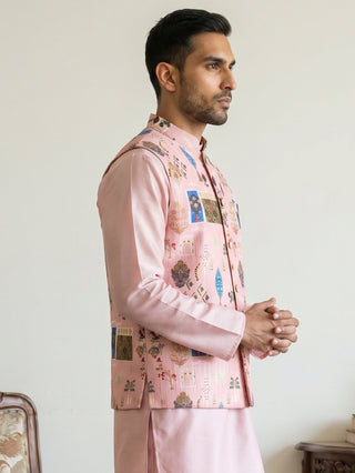 Cotton Blend Multicoloured Print Nehru Jacket