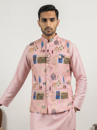 Cotton Blend Multicoloured Print Nehru Jacket