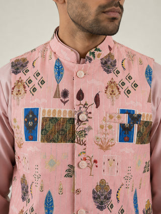 Cotton Blend Multicoloured Print Nehru Jacket