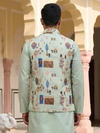 Cotton Blend Multicoloured Print Nehru Jacket