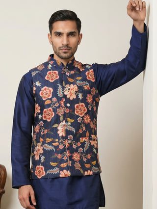 Cotton Blend Floral Printed Nehru Jacket