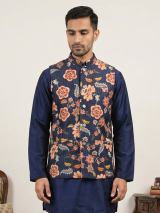 Cotton Blend Floral Printed Nehru Jacket