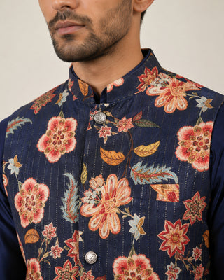 Cotton Blend Floral Printed Nehru Jacket
