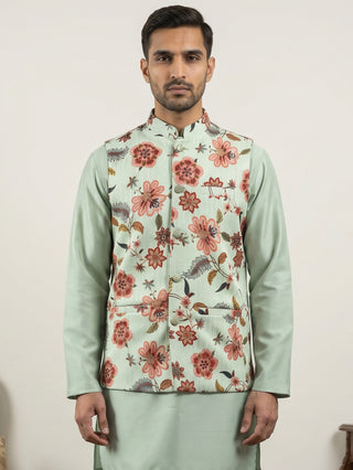 Cotton Blend Floral Printed Nehru Jacket