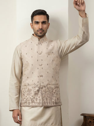 Men's Ethnic Printed Cotton Blend Nehru Jacket