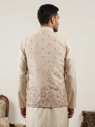Men's Ethnic Printed Cotton Blend Nehru Jacket