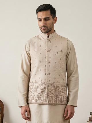 Men's Ethnic Printed Cotton Blend Nehru Jacket