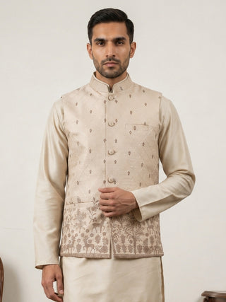 Men's Ethnic Printed Cotton Blend Nehru Jacket