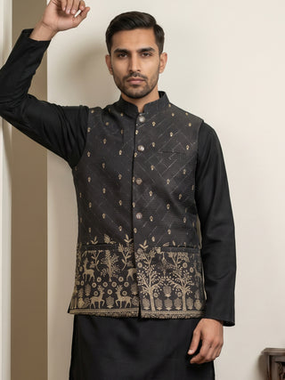 Men's Ethnic Printed Cotton Blend Nehru Jacket