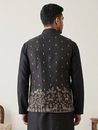 Men's Ethnic Printed Cotton Blend Nehru Jacket