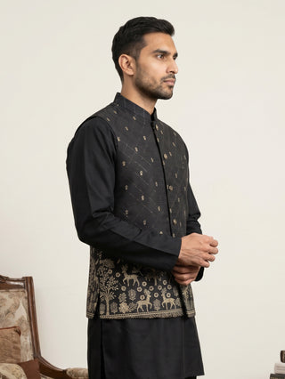 Men's Ethnic Printed Cotton Blend Nehru Jacket