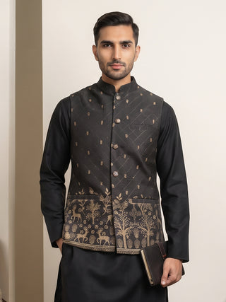 Men's Ethnic Printed Cotton Blend Nehru Jacket
