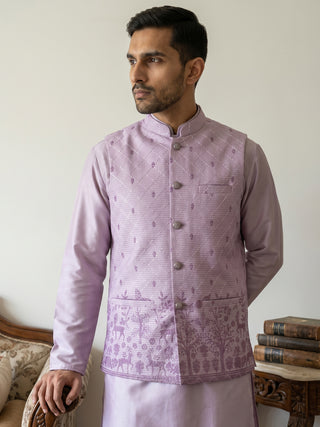 Men's Ethnic Printed Cotton Blend Nehru Jacket