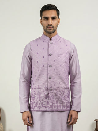 Men's Ethnic Printed Cotton Blend Nehru Jacket