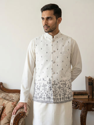 Men's Ethnic Printed Cotton Blend Nehru Jacket