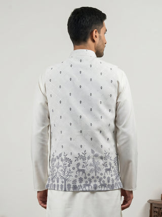 Men's Ethnic Printed Cotton Blend Nehru Jacket